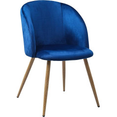 Setsail Set of 2 Dining Room Chairs, Armchairs for Living Room, Bedroom and Kitchen, Padded Chairs with Backrest, Velvet Seat and Metal Legs, Dark Blue