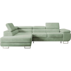 Selsey STEVIL Corner Sofa L Sofa with Sleep Function, Bed Box, Ottoman Left, Cord Cover, Sage Green