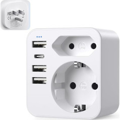 Acabuma USA Travel Adaptor with 3 USB 1 USB C (3.4 A), with 2 Sockets, USA Germany Plug, Power Adapter, Travel Plug for America, Canada, Mexico (White)