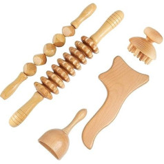 Igtops Massage Roller Back Set with Handle, Maderotherapy Anti Cellulite Massager Massage Wood, Massage Roller Fascia Roller Gua Sha Cup Massage Set, Lymphatic Drainage Body, Stress Relief and Relaxation
