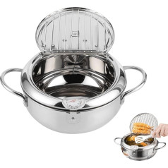 Fryer, Japanese Style Mini Stainless Steel Stewing Pot with Thermometer, Tempura Fryer, Induction Cooker, Compatible Cookware for Gas Stove, Induction Hob Gift (L-24 cm)