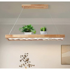 Schindora LED Pendant Light Dining Table Wood Dimmable Kitchen Pendant Lamp with Remote Control 100 cm 40 W Rustic Vintage Lamp 1.3 m Height Adjustable Living Room Lamp for Dining Table Living Room