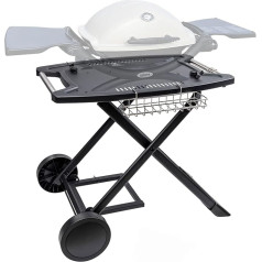 Broil-X Portable Grill Cart for Weber Q Series Gas Grills, Portable Grill Stand for Weber Q1200, Q1000, Q2200, Q2000, Q2400, Folding Grill Trolley for Outdoor BBQ, Grill Stand Shelf, Black