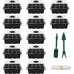 Lanlelin Seedling Trays (12 Cells Per Tray) Humidity Adjustable Plant Starter with Dome and Soil, Greenhouse, Grow Tray for Seeds, 2 Pack