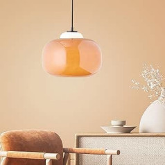 Lightbox Dimmable Pendant Lamp with Orange Glass Shade | Height-Adjustable Pendant Light with Shortenable Cable - Max. 1.29 m Height and 30 cm Diameter - E27 Socket Made of Glass/Metal