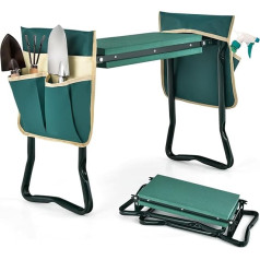 KOMFOTTEU Kneeler, Foldable Garden Stool with Foam Mat and 2 Tool Bags, Garden Bench for Knee Protection, 58 cm x 28 cm x 13/49 cm, for Gardening (with 4 Large Tool Bags)