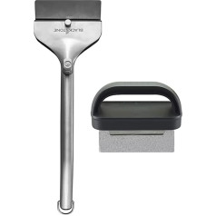 Blackstone 5065 Barbecue Set with Metal Food Scraper & Grill Stone Cleaning Block with Handle & Scraper Spatula with Splash Guard Flat Top Cleaning Tool & Accessories for Grill, BBQ, Silver