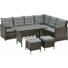 EVRE Monroe Rattan Garden Furniture Set 8 Seater Corner Dining Table Sofa Bench Stool (Brown)