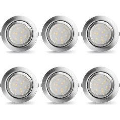 LAMPAOUS LED Recessed Kitchen Lights Dimmable Warm White 3000 K 12 V DC Cabinet Lamp Cabinet Display Cabinet Lights Round 9SMD 160LM 2 Watt per Piece Total 12 Watt Brushed Stainless Steel Pack of 6