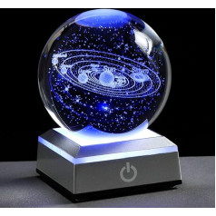 None Solar System Crystal Ball 3D Planet Solar System Ball with Silver LED Light for Kids Room (Silver Base)