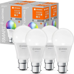 Ledvance Smart LED Lamp with WiFi Technology, B22d Socket, Dimmable, Light Colour Changeable (2700-6500K), RGB Colours Changeable, Replaces Incandescent Bulbs with 60 W, SMART+ WiFi Classic