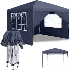 VA-Cerulean Folding Gazebo, 3 x 3 m Anthracite Marquee with Side Panels and Carry Bag, UV Protection, Waterproof, Height Adjustable, Canopy Tent for Garden, Party, Wedding, Picnic