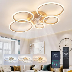 ycwdcz Ceiling Light with Fan and Remote Control, Ring Ceiling Fan with Lighting Quiet, Dimmable, 6 Levels, DC Motor, Winter Operating, Modern Fan Lamp Ceiling, Gold