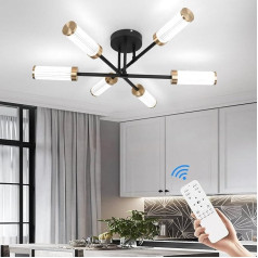 EIDISUNY Dimmable LED Ceiling Light Vintage with Remote Control 6 Bulbs LED Ceiling Light Industrial LED Chandelier Sputnik Retro for Indoor Chandelier Living Room Dining Room Bedroom - Black 24 W