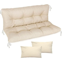 Ferocity Cushion for Hollywood Swing 120 x 50 x 50 cm, Garden Bench Cushion and 2 Cushions, Pallet Cushion, Seat Cushion and Back Cushion, Cushion, Mattress, Garden Cushion, Beige [133]