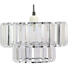 Shiny Beads Pendant Light Shade & Ceiling Lamp Shade Modern Polished Chrome and Acrylic Clear Beads Interwoven Ring Accessories - Double Layer Metal Ceiling LampShade for Bedroom Room Living Room