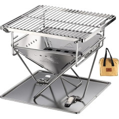 Campingmoon Tabletop Charcoal Barbecue Small Size Wood Grill and Fire Pit, 24.5 cm Portable Stainless Steel with Carry Bag, X-MINI-PRO