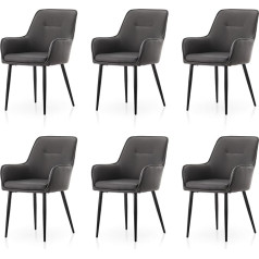 TUKAILAI Dining Room Chairs Set of 6 Padded Leather Seat Armrest Chair Lounge Leather Chair Upholstered Chair Living Room Chair Bedroom Chair Design Kitchen Chair with Backrest and Metal Legs, Grey