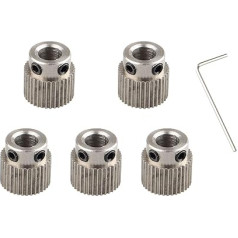 Jopto Pack of 5 3D Printer Extruder Gear Accessories Stainless Steel Drive Gear for MK7 MK8 Extruder 36 Teeth Bore 5 mm Lightweight and 1 Piece 1.5 mm Wrench for 3D Printer