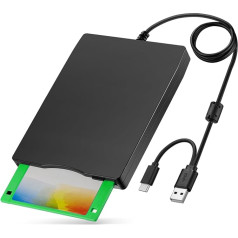 Kinetxiaxia - External USB Floppy Drive FDD 1.44MB 3.5 inch - PC and MAC - Slimline Floppy Disk Drive External - Portable - Plug and Play - Black - XP/WIN7/WIN11 Capable