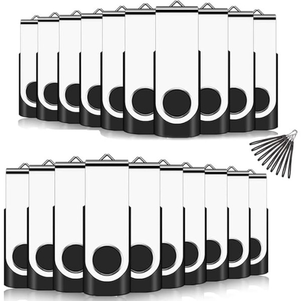 EASTBULL USB Flash Drive 8GB USB 2.0 Flash Drive Rotating Memory Stick with 20 Strings (8GB x 20pcs) Black