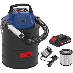 Güde AS 18-201-05 Battery Ash Vacuum Cleaner (18 V, Max. Vacuum Pressure: 80 mbar, Hose Length: 1 m, Container Volume: 15 L, Hose Diameter: 30 mm, Includes HEPA Filter and 2.0 Ah Battery Pack with