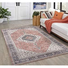 TALETA RINA Living Room Rug, Washable Oriental Rug, Foldable, Vintage Kitchen Rug for Dining Room, Bedroom, Study, Office, Outdoor Picnic, Orange, 160 x 230 cm