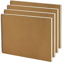 SINJEUN 4 Pack A4 Sketchbook, A4 Spiral Sketch Book Drawing Pad, 160gsm Spiralbindung Sketch Pad Hardcover Kraft Cover Art Book Supplies for Students, Artists, 30 Sheets/60 Pages