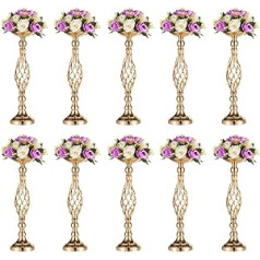 Nuptio Versatile Metal Flower Arrangement Candle Holder Stand Set for Wedding Party Dinner Events Restaurant Hotel Decoration (Gold, 10 x M)