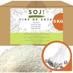 Soj Soy Wax 5 kg for Non-GMO Candles 100% Natural E-Book + 50 Wicks. Making of Watering Candles, Wax, Candles, Candle Wax, Packaged in France