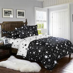 Boqingzhu Bed Linen Stars 135 x 200 cm Black White Children Boys Girls Microfibre Reversible Children's Bedding Set and Pillowcase 80 x 80 cm with Zip