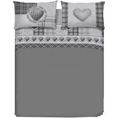 PENSIERI DELICATI 100% Cotton Double Bed Bedding Set 180 x 200 cm Includes Bottom Sheet, Top Sheet and 2 Pillowcases, Made in Italy, Grey Love Mountain Fantasy