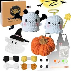 YAMAXIN 4 Pieces Halloween Crochet Set for Beginners, Pumpkin Crochet Ghost Crochet Starter Kits for Complete Adults and Children, Filled Set for Gift, Halloween Crochet, Animal Knitting Set