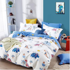 KEAYOO Bed Linen 135 x 200 cm for Boys and Girls Cute Dinosaur Pattern Children's Bed Linen with Cute Pattern and Zip Cotton (A, 135 x 200 cm + 80 x 80 cm 2-Piece)