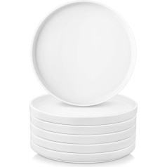 vancasso Venus Stoneware Dinner Plate Set for 6 People, Diameter 8 Inch Plate Set, Crockery for Dishwasher and Microwave, Pasta Plate, Breakfast Plate, Cake Plate, White Colour