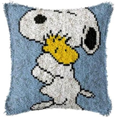 ROCKY&CHAO Latch Rug for DIY Latch Sets with Cushion Latch Set 43 x 43 cm Cushion Cover Set for Adults and Children Latch Hook Kit Home Accessory (Snoopy)