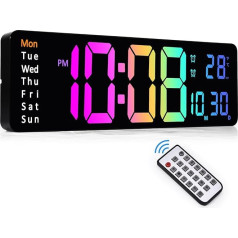 Digital Wall Clock, 13 Inch LED Wall Clock, Digital Wall Clock with Remote Control, Digital Alarm Clock with Timing & Countdown, Date, Week, Temperature, Dimming for Bedroom, Living Room, Office,