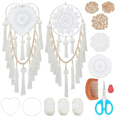 INFUNIY Set of 2 White Crochet Dream Catchers, DIY Dream Catcher Craft Kit, Large Heart Shaped Dream Catcher, Make Your Own Dream Catcher Package with Instructions for Home Decoration, Wall Hanging,