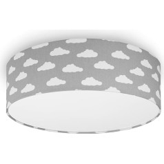 youngDECO® Round Ceiling Light – Children's Room Ceiling Light Made of Cotton with Clouds – Lampshade Diameter 28 cm – Perfect Ceiling Lighting for Children's Rooms