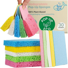 bioGo 30 x Expandable Compostable Pop-Up Sponges Scratch-Resistant Plant Based