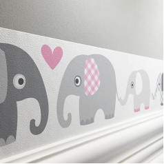 lovely label wall border self-adhesive elephants - wall border for nursery/baby room with elephants in various colours Colours – girl & boy, bedroom wall decorative wall stickers for babies, kids, children, toddlers