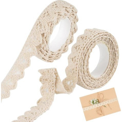 3.6 Metres Lace Ribbon Self-Adhesive, 2 Rolls Beige Decorative Tape, Vintage Decorative Ribbon, Cotton Lace Trim, Lace Decorative Tape, Ornaments for Gluing, Lace Ribbon, for DIY, Crafts (Width 1.6