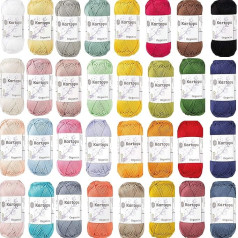 Kartopu, cotton yarn, crochet yarn, made of 100% cotton for knitting and crocheting, Oeko-Tex certified, colour pack 32 x 50 g (1,600 g)
