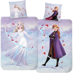 MTOnlinehandel Anna & Elsa Children's Bed Linen 135 x 200 cm, Girls' Bed Linen, 100% Cotton, 1x Pillowcase 80 x 80 cm + Duvet Cover 135 x 200 cm, Zip (Frozen)