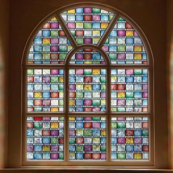 FEOMOS Stained Glass Window Film, Privacy Film for Windows, Rainbow Tint, Static Window Film, Self-Adhesive, Decorative Window Stickers for Home, UV-Resistant, 90 x 200 cm