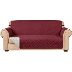 subrtex Quilted Sofa Cover, Reversible Sofa Throws with Elastic Band, Protective Cover, Armchair Protector with Armrests for Living Room, Sofas (3-Seater, Wine Red)