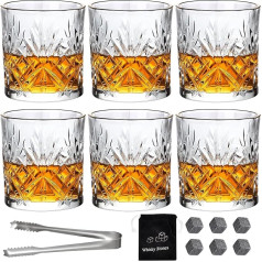 Crystal Whisky Glasses Set of 6 Whiskey Glasses Set of 6 30 cl/300 ml Heavy Old Fashioned Whiskey Glasses for Scotch, Bourbon & Old Fashioned Cocktails Whisky Gift for Men Father's Day Gift Bar Set