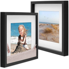 3D Picture Frames for Filling, 30 x 30 cm, Black, Deep Picture Frame with passepartout, Set of 2 Object Frames for Items, robust medium-density fibreboard (MDF) Wood with Real Glass, Perfect for