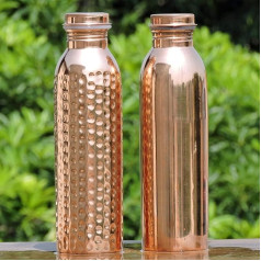Set of 2 Pure Copper Water Bottles 600ml Joint-Free Copper Water Bottle Set, Leakproof Ayurvedic Copper Water Bottles for Health Benefits (600ml)