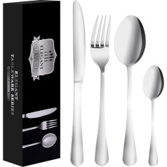 Plyhea Cutlery Set Stainless Steel Cutlery Set 24 Pieces Cutlery Set with Knife Fork Spoon Teaspoon Cutlery Set for 6 People Home Restaurant Outdoor Silver